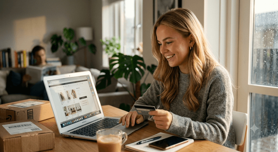 Business owner managing IBM AS/400 and Shopify orders from a laptop